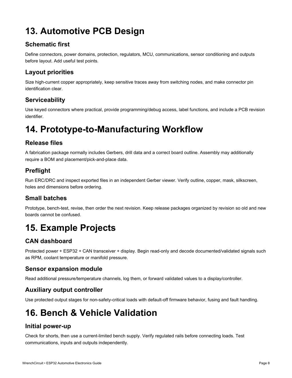 PCB workflow and example projects page from the ESP32 guide
